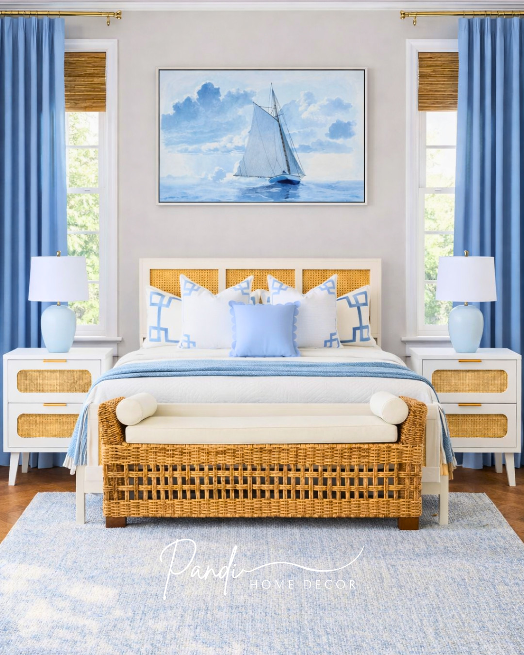 Soft blue tones and natural textures create a calm, coastal bedroom that feels fresh and airy 💙 Woven details, light wood, and crisp white layers keep the space relaxed and inviting.
#CoastalBedroom #BlueBedroom #BedroomDecor #WovenFurniture #NeutralDecor #AreaRug #BedroomInspo #HomeDecor 

 #LTKHome