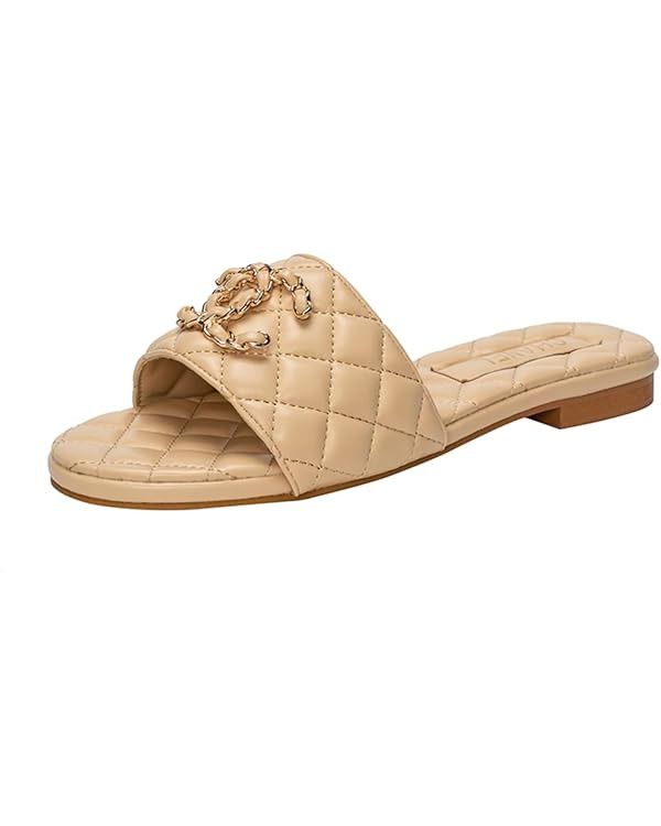 Women's sandals Open Toe Slide Sandals Cute Comfort Slip on Flat Sandals for Summer | Amazon (US)