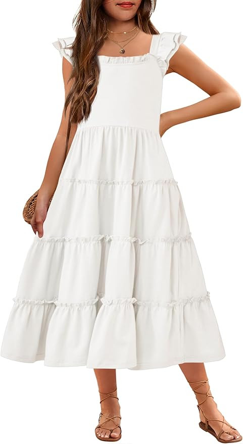 Arshiner Girls Maxi Summer Short Flutter Sleeve Casual Dress with Pockets for 4-14 Y | Amazon (US)