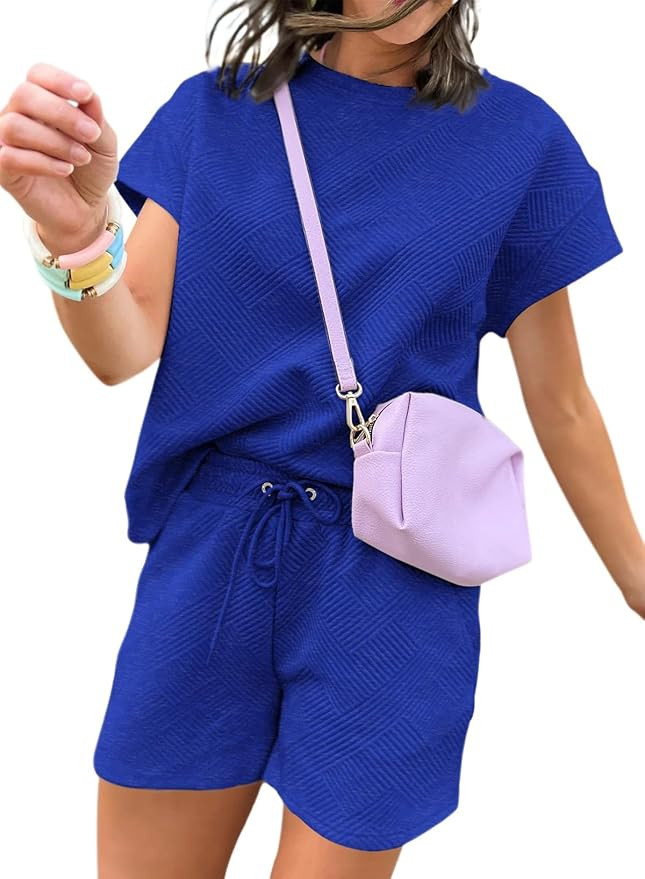 Dokotoo Women's 2 Piece Outfits Sweatsuit Casual Short Sleeve Pullover Tops and Drawstring Shorts... | Amazon (US)