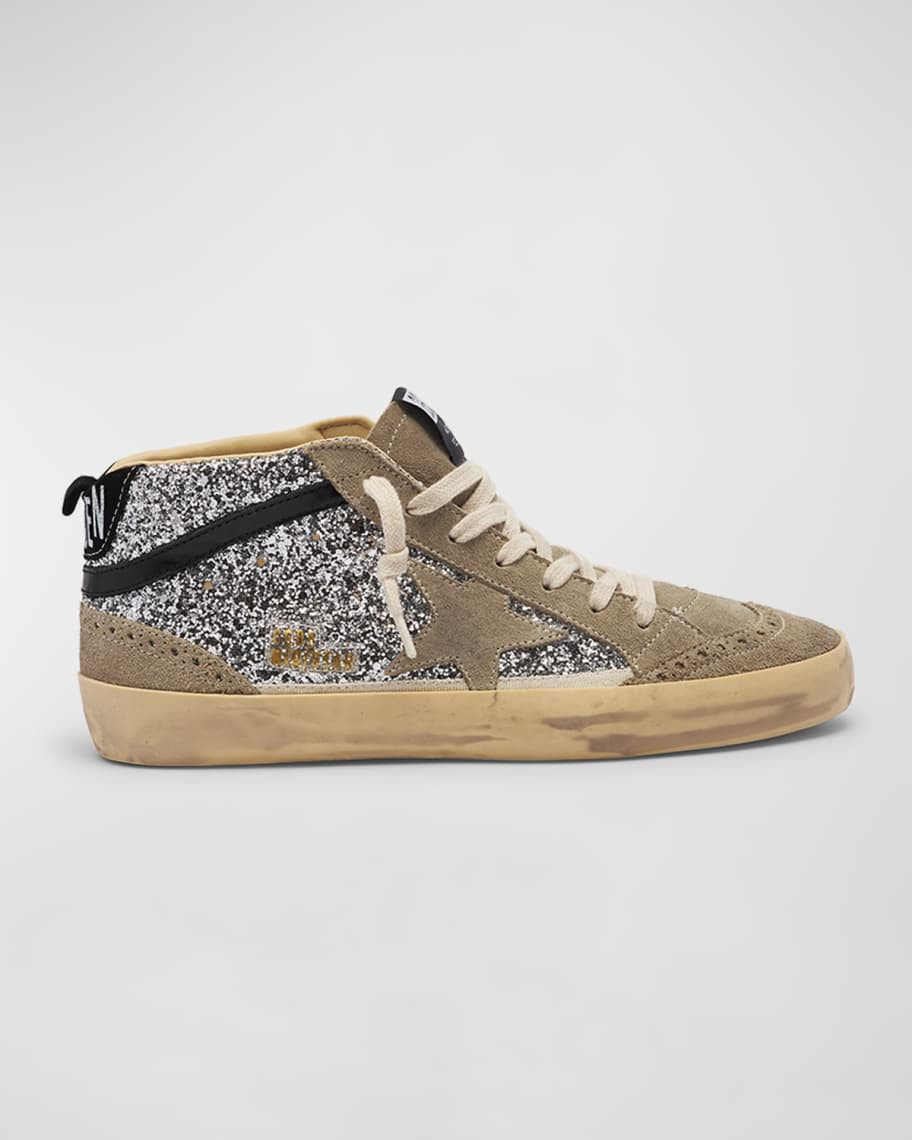Golden Goose Mid Star Glitter Wing-Tip Sneakers | Neiman Marcus