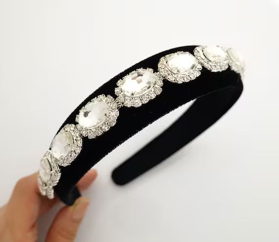 Rhinestone embellished velvet hairband luxury dazzling woman headband | Etsy (US)