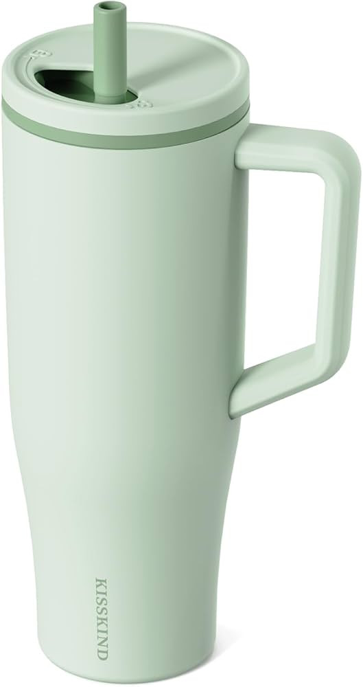 KISSKIND 40 oz Tumbler with Handle and Straw | 100% Leakproof Insulated Tumbler with Lid and Stra... | Amazon (US)