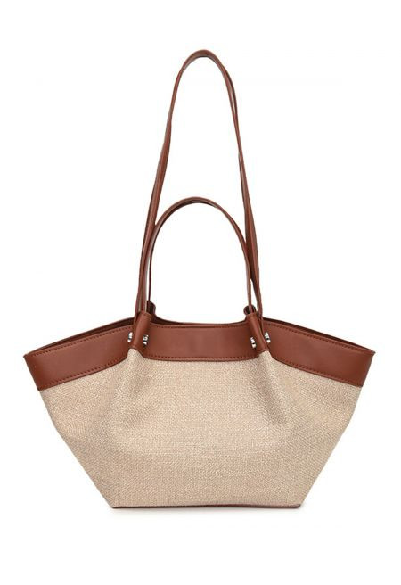 Edgy Contrast Woven Straw Tote Bag in Brown for Office Commute & Weekend Travel | Chicwish