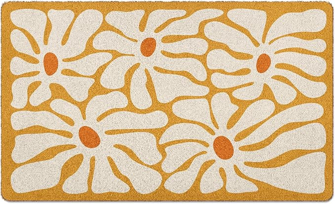 Boho Yello Floral Door Mat, Bohemian Flower Welcome Front Faux Coir Doormat for Indoor Outdoor En... | Amazon (US)