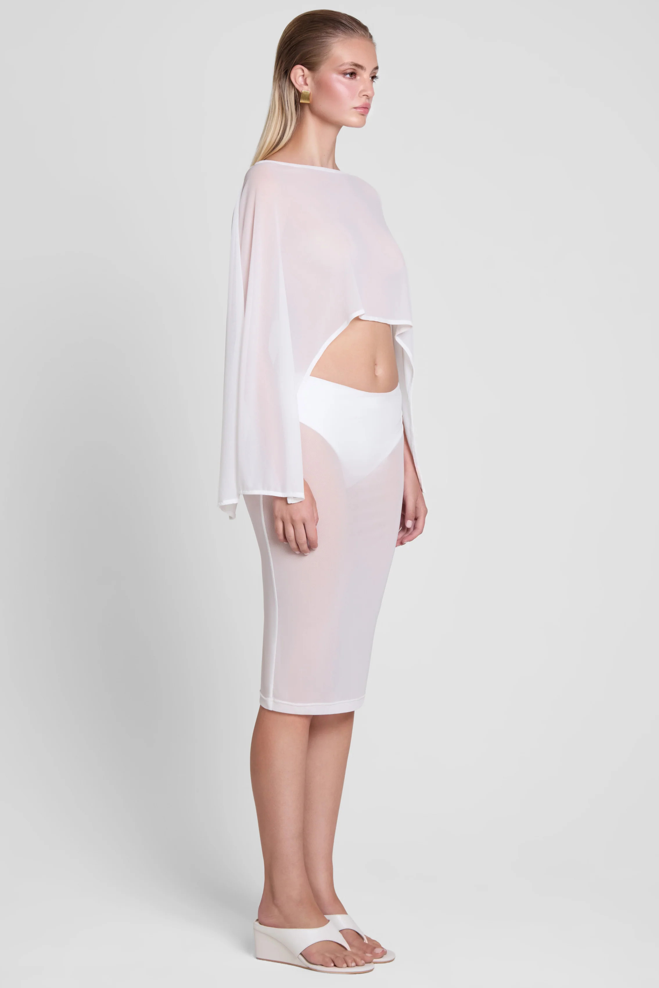 Imogen Sheer Mesh Cape - White | LEAU (US)