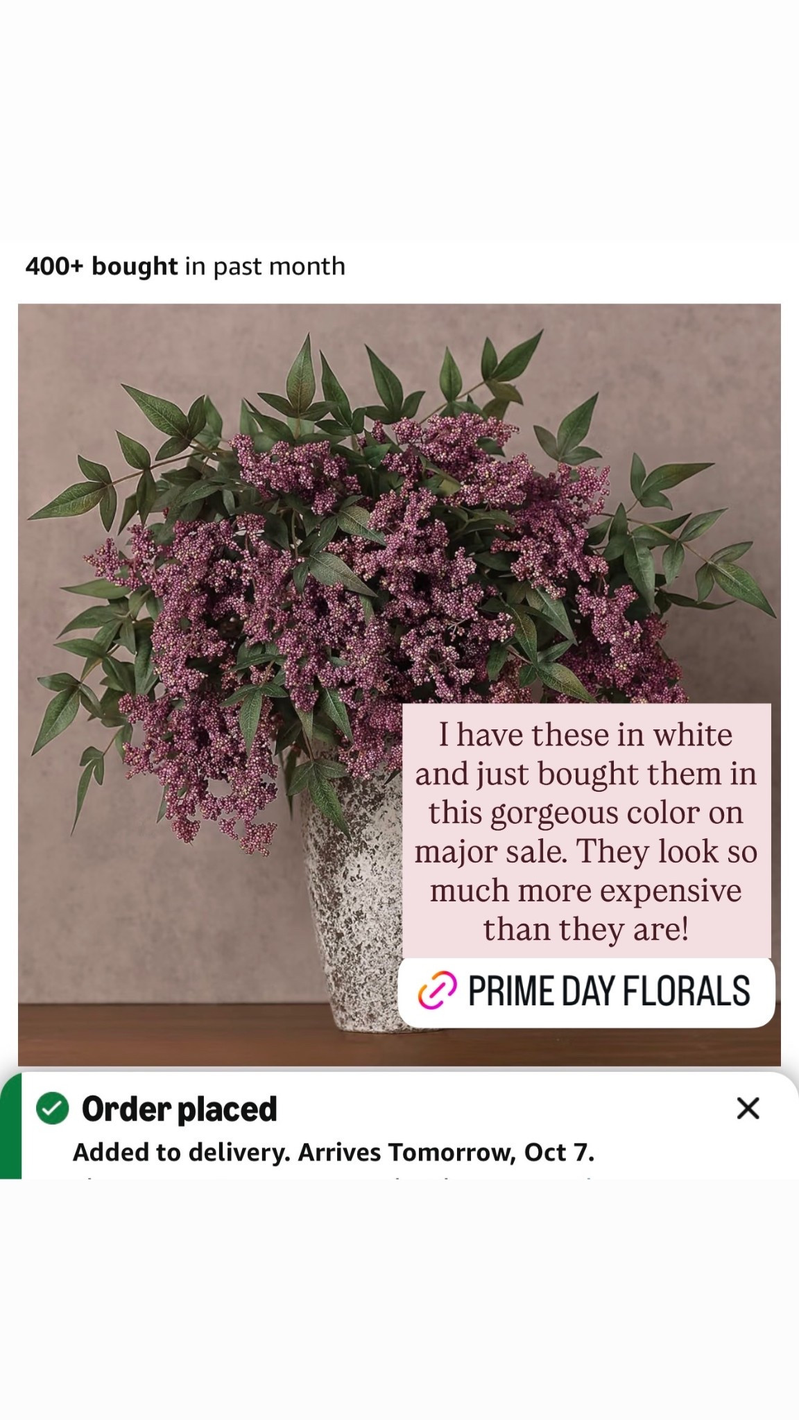 I have these faux florals in white and just bought them in this gorgeous color for fall (on major Prime Day sale). They look so much more expensive than they are!