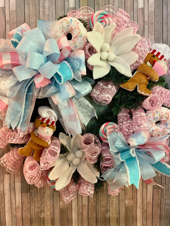 Christmas Candy Wreath for Front Door Pink and Blue Christmas | Etsy | Etsy (US)