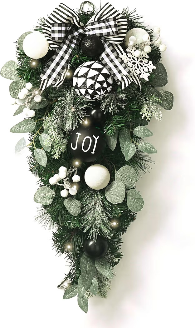 Valery Madelyn 24 Inch Christmas Teardrop Swag for Decorating Outdoor, Black White Mailbox Swag D... | Amazon (US)