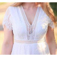 Boho Lace Dress, White Beach Wedding Bohemian Summer Maxi Bridal Gown, Rustic Dress Boho Gown | Etsy (US)
