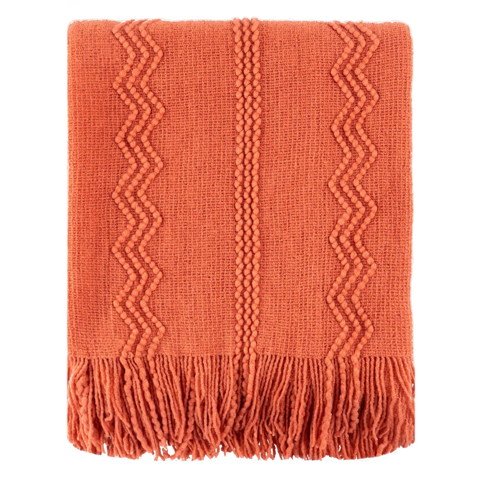 Battilo Orange Throw Blanket with Fringe Geometric Bed Salmon Knit Throws for Couch,Fall Blanket,... | Walmart (US)