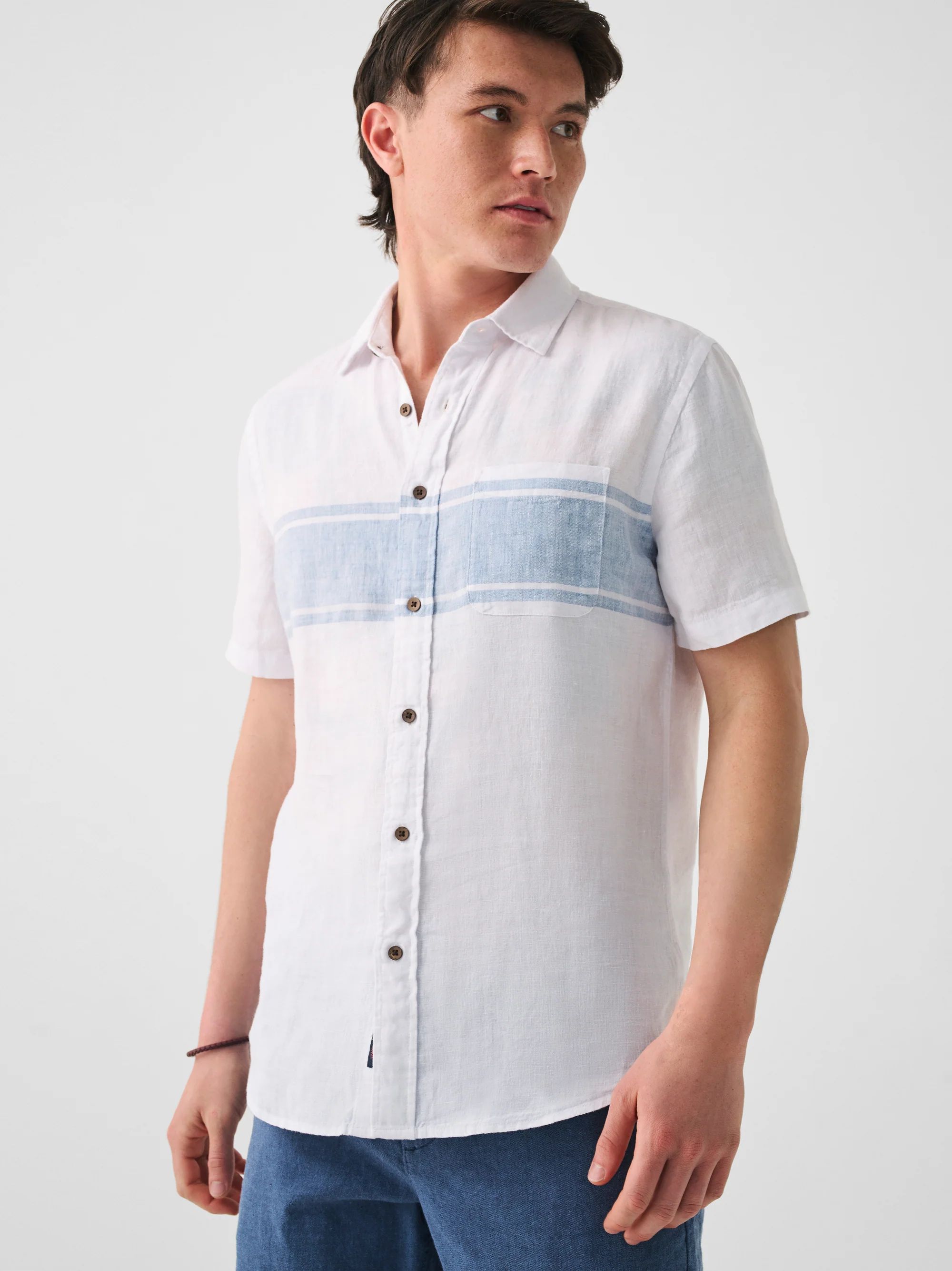 Short-Sleeve Surf Stripe Linen Laguna Shirt | Faherty