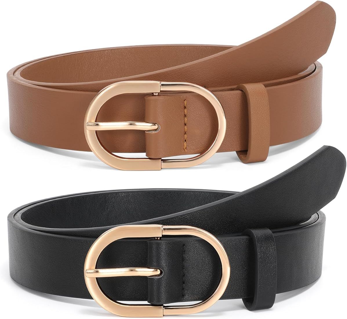 JASGOOD 3 Pack Women’s Leather Belts for Jeans Pants Fashion Ladies Belt with Gold Buckle | Amazon (US)