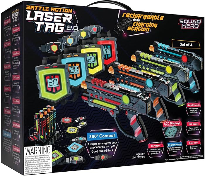 Squad Hero Rechargeable Laser Tag 360° Sensors + LCDs - Set of 4 - Easter Gift Ideas for Kids Te... | Amazon (US)