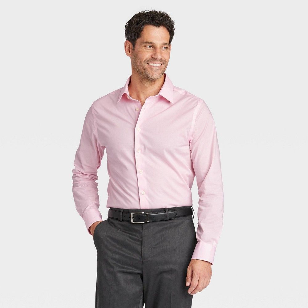 Men's Standard Fit Performance Dress Long Sleeve Button-Down Shirt - Goodfellow & Co Pink M | Target