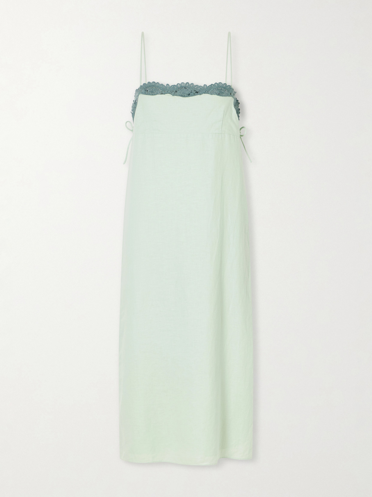 Posse - Darya Lace-trimmed Linen And Cotton-blend Midi Dress - Green | NET-A-PORTER (US)