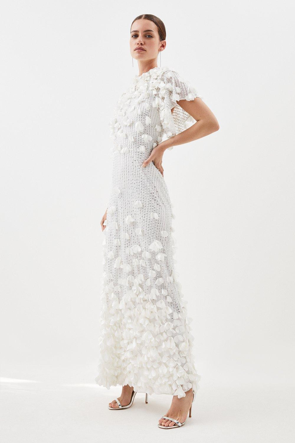 Petite Crystal Applique Angel Sleeve Midaxi Dress | Karen Millen US