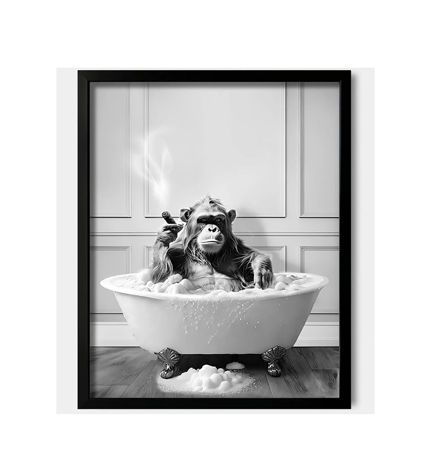 Framed Bathroom Decor Wall Art, Chimpanzee In Bathtub, Funny Bathroom Wall Decor Signs, For Bathr... | Wayfair North America