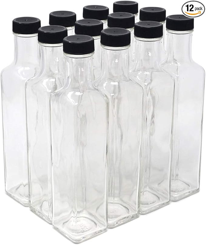 nicebottles Clear Glass Quadra Bottles, 250ml, Black Caps (8.5 Fl Oz) - Case of 12 | Amazon (US)