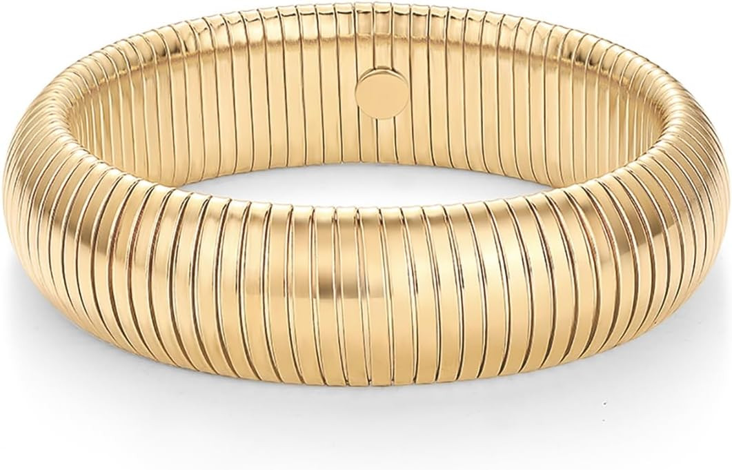 PAVOI Stainless Steel 14K Gold Plated Waterproof Flexible Stretch Chunky Bangle for Women | Cobra... | Amazon (US)