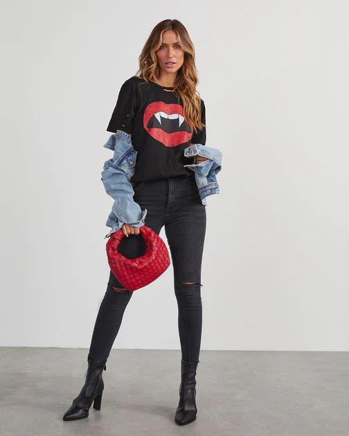 PREORDER - Vampire Lips Distressed Cotton Tee | VICI Collection