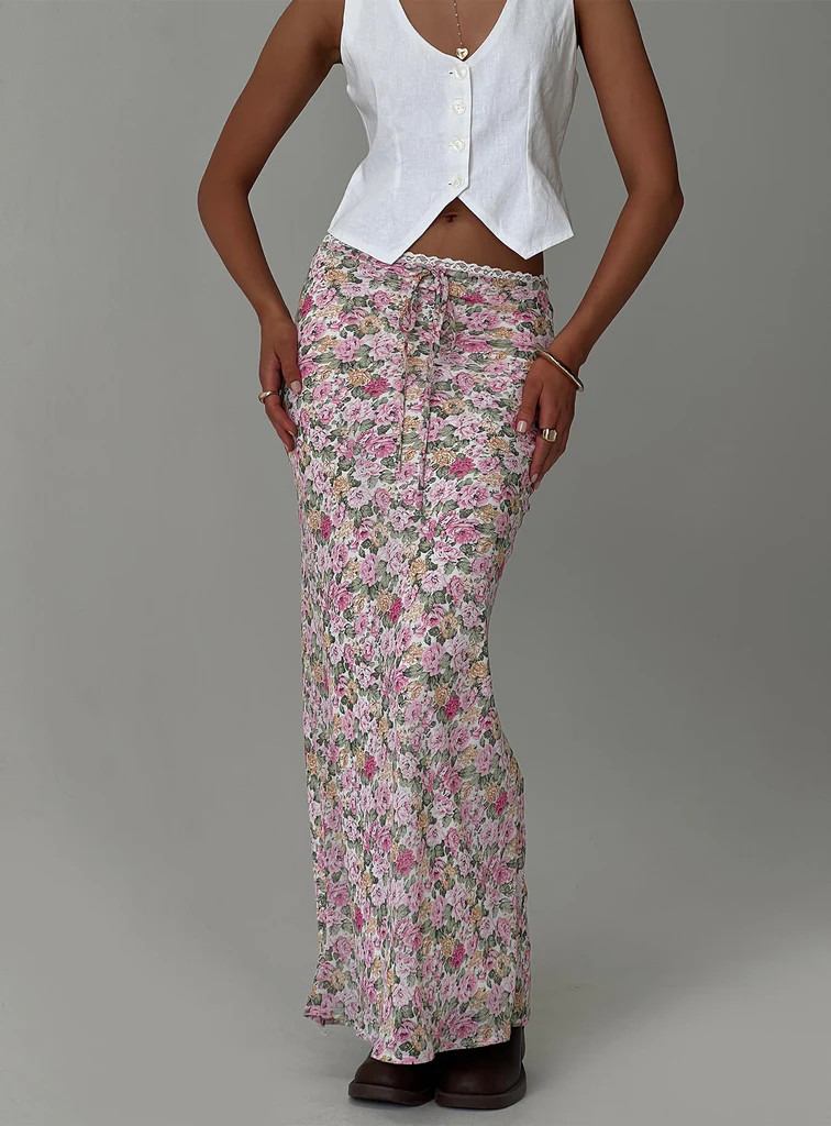 Emily Maxi Skirt Pink Floral | Princess Polly US