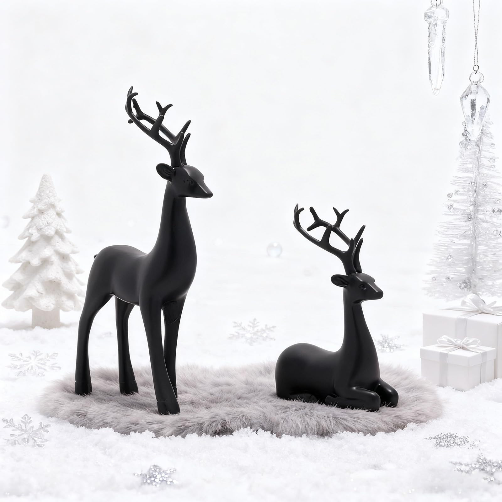 2Pcs Black Christmas Reindeer Decor, Small Resin Deer Figurines Standing Sitting Mini Reindeer St... | Amazon (US)