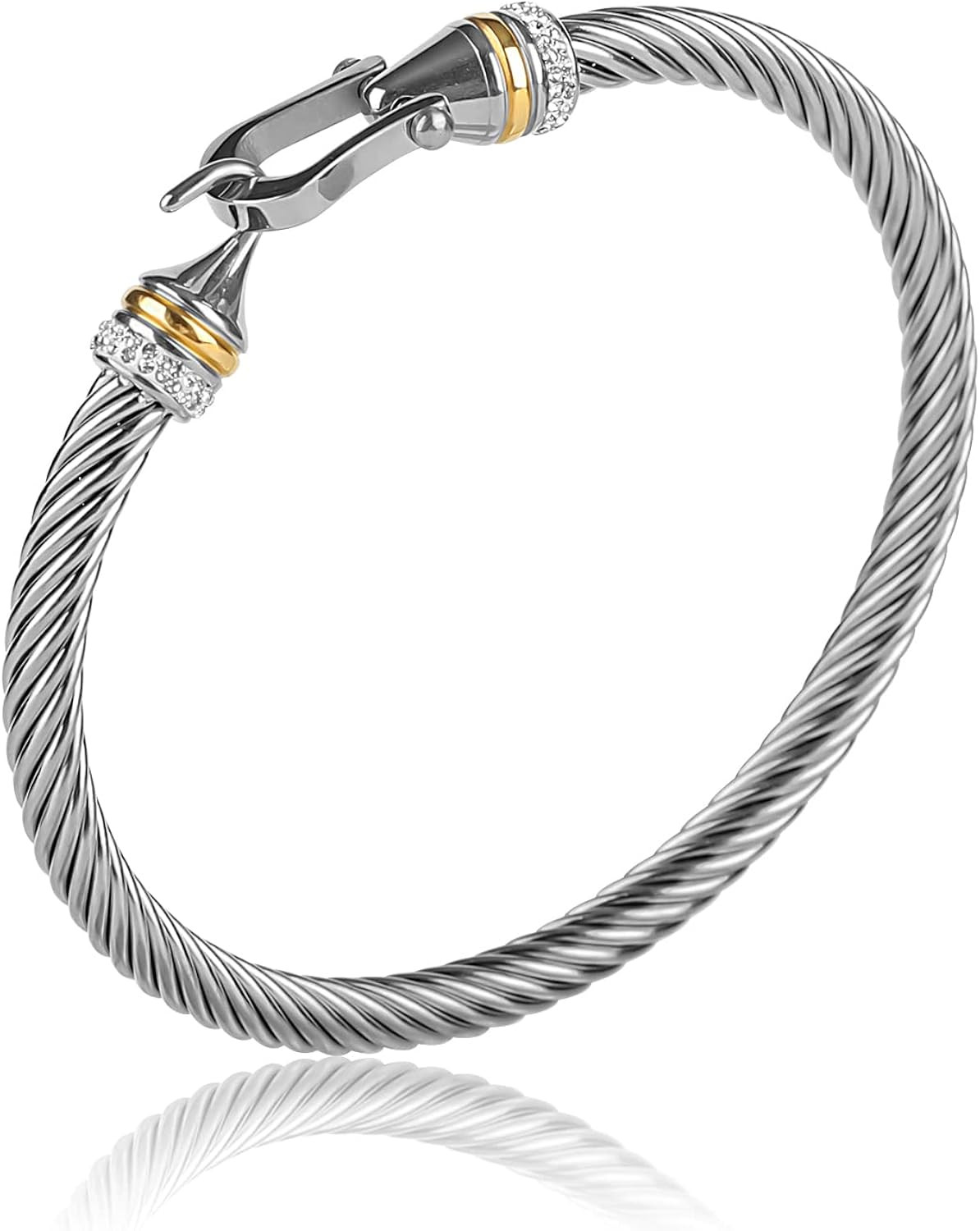 HIPYGOTO Twisted Cable Wire Bracelets for Women, Stainless Steel Designer Brand Inspired Cuff Bangle | Amazon (US)