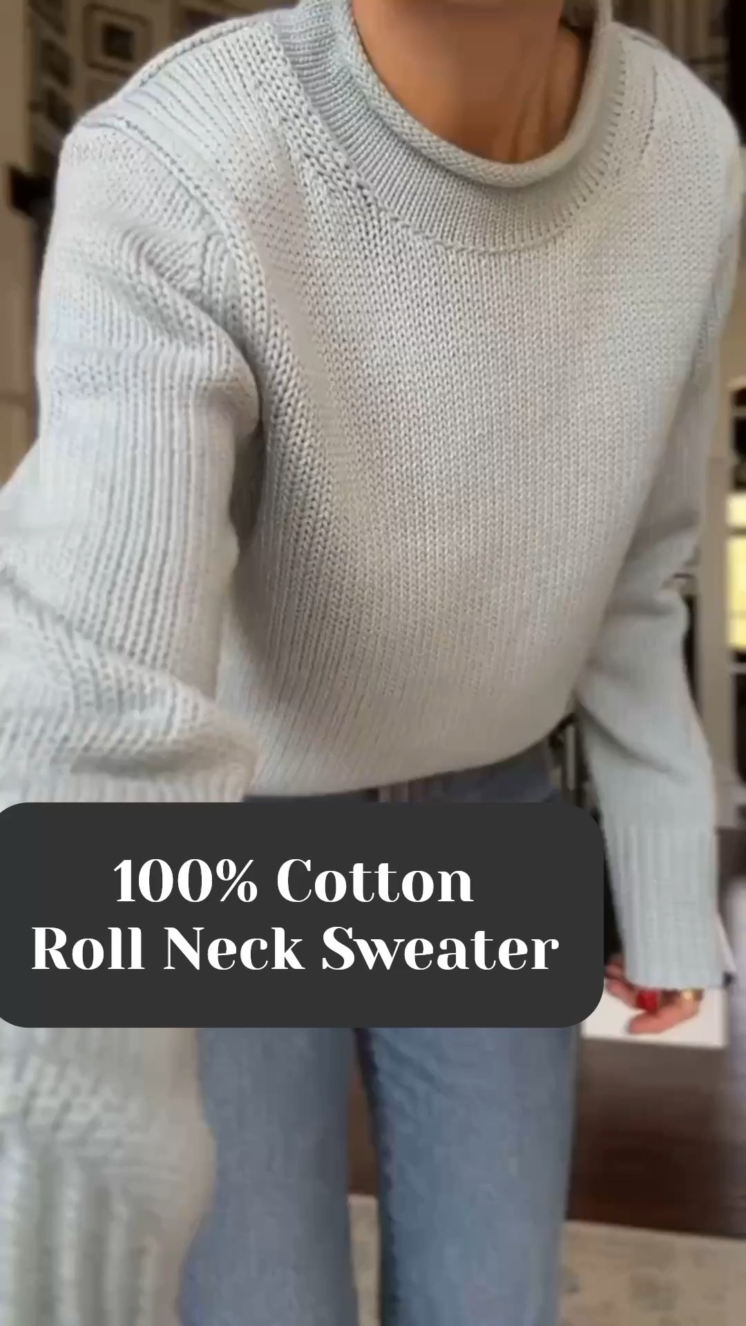 @Quince 100% cotton on trend roll neck sweater is under $50! Run small, size up one