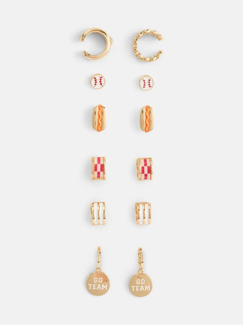 No Boundaries Women's Game Day Gold Tone Multi Earring and Cuffs Set, 5 Pairs and 2 Cuffs | Walmart (US)