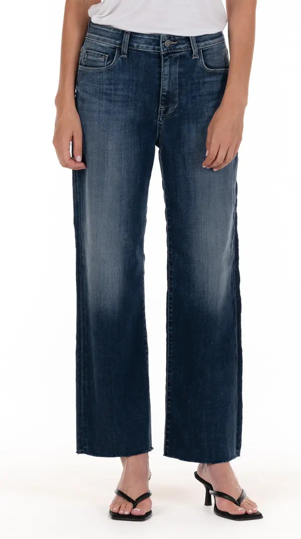 Fidelity Denim Malibu High Waist Raw Hem Crop Wide Leg Jeans | Nordstrom | Nordstrom