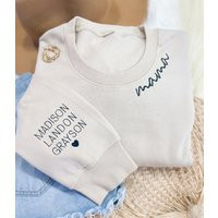 Custom Embroidered Mama Sweatshirt Personalized Kids Names Sleeve | Etsy (US)