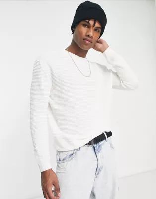 Pull&Bear sweater with waffle knit in off white | ASOS (Global)