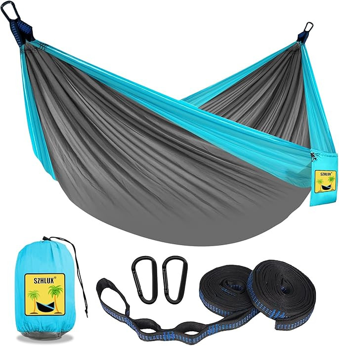 SZHLUX Camping Hammock Double & Single Portable Hammocks with 2 Tree Straps and Attached Carry Ba... | Amazon (US)