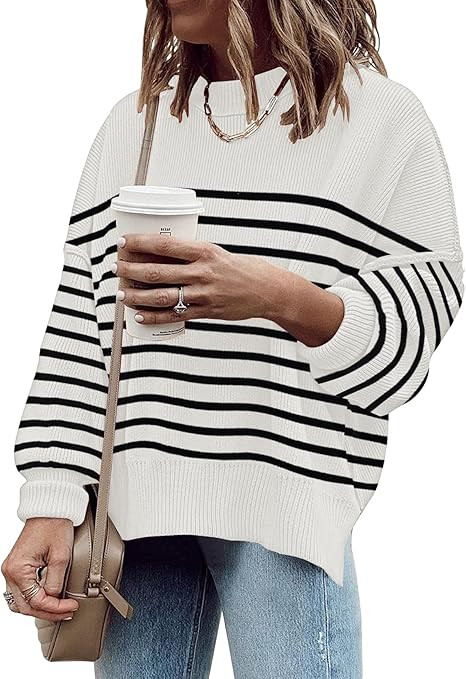 ETCYY Womens Oversized Sweaters Fall 2025 Fashion Clothes Trendy Batwing Sleeve Colorblock Stripe... | Amazon (US)