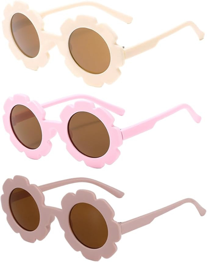 3 Pcs Girls Round Flower Sunglasses Girls Flower Shaped Cute Sunglasses as Gift Colorful Eyewear | Amazon (US)