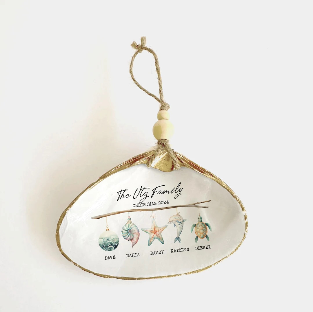 Family Christmas Ornament in Shell, Coastal Custom Christmas Ornament, Beach Themed Christmas Orn... | Etsy (US)