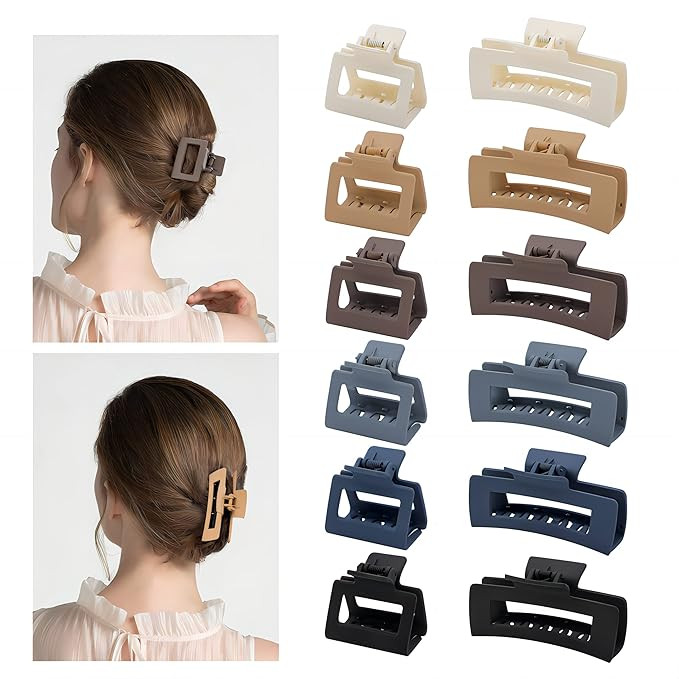 12 Pack Hair Clips，Large Rectangle Hair Clips For Women(4in），Medium Square Claw Clips for T... | Amazon (US)