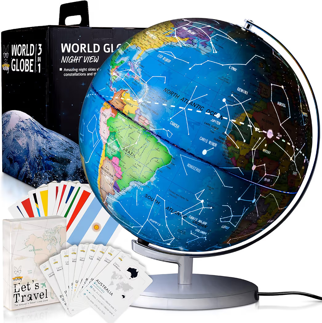 9" Illuminated Educational Kids World Globe + STEM Flags & Countries Interactive Card Game. 3 in ... | Amazon (US)