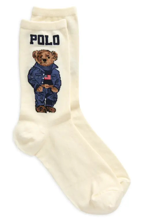 Polo Ralph Lauren Americana Bear Cotton Blend Crew Socks in Ivory at Nordstrom, Size 9 | Nordstrom