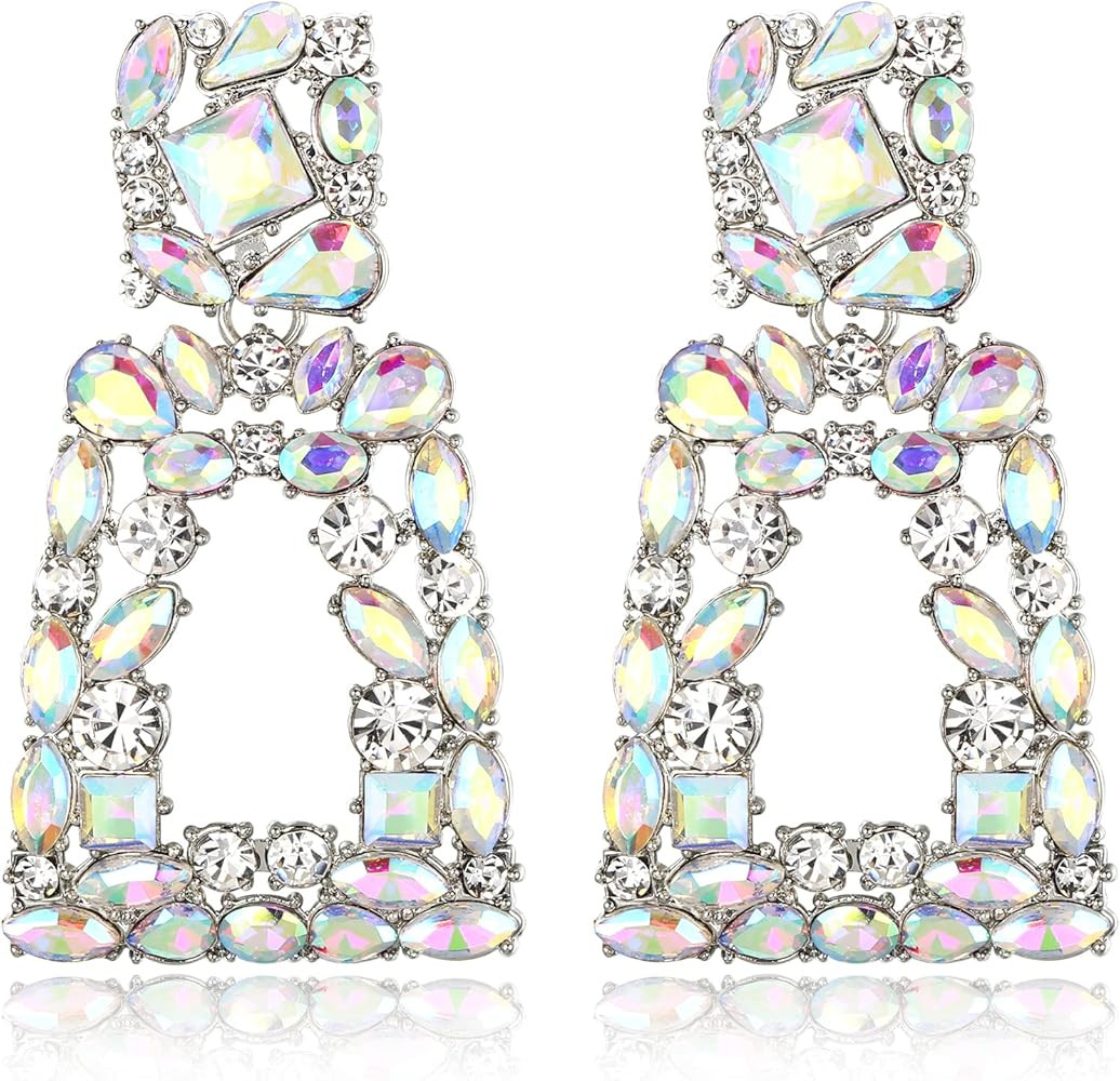 Flyonce Rectangle Dangle Earrings for Women, Rhinestone Crystal Geometric Statement Earring Fashi... | Amazon (US)