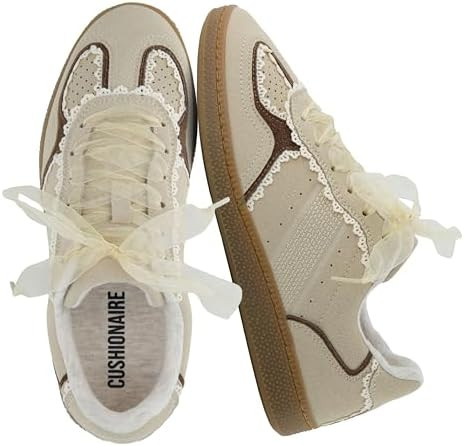 CUSHIONAIRE Belinda Women’s Lace Detail Casual Sneakers – Elegant Ribbon Lace-Up Shoes with M... | Amazon (US)