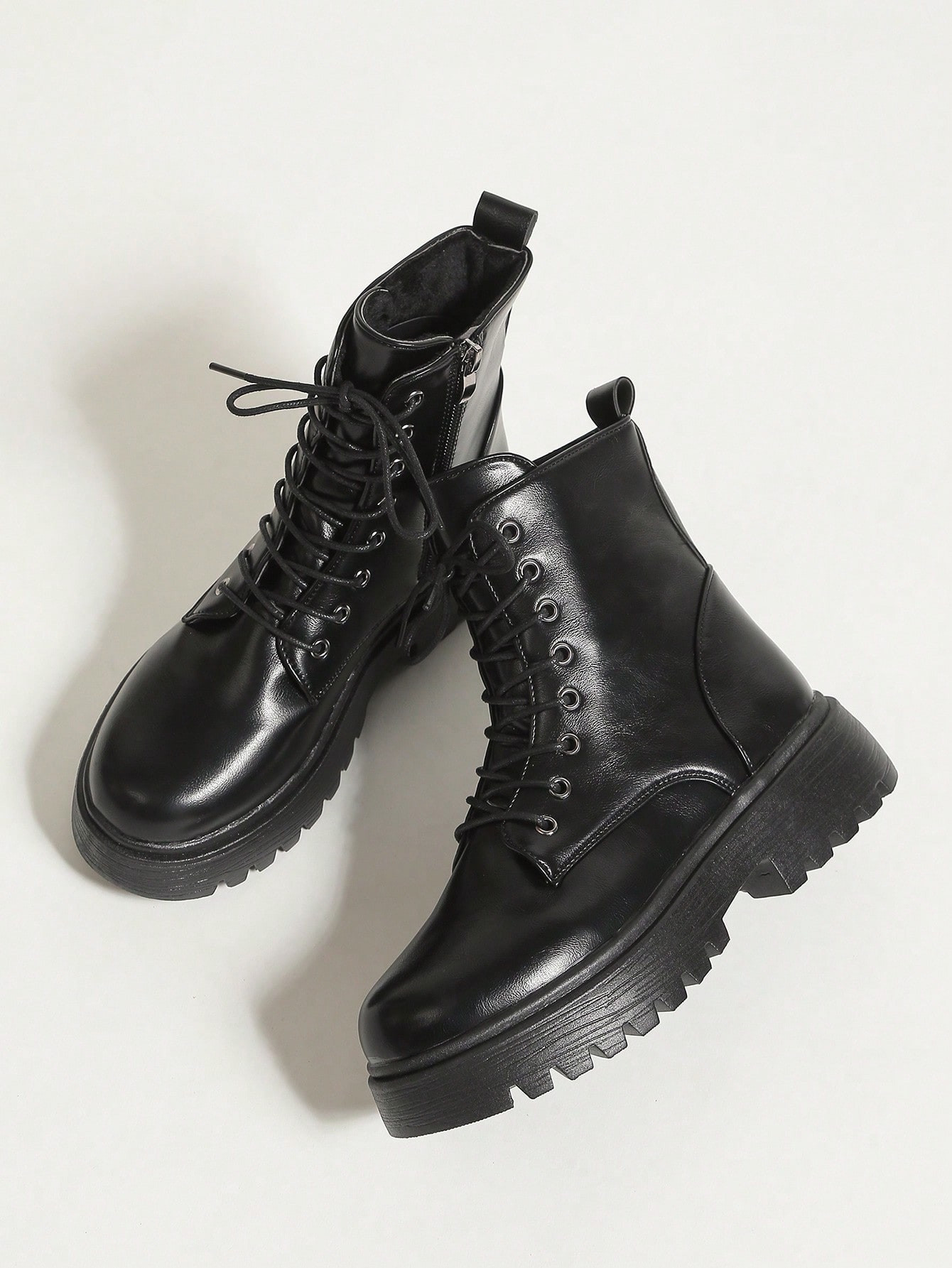 Women's Fashion Black Marble Lace-Up Boots,Fashion Match Pants | SHEIN