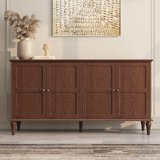 CBJCBJ Mid-Century 58'' Wood 4 Door Sideboard Buffet Cabinet for Living Dining & Bedroom (Brown) | Walmart (US)