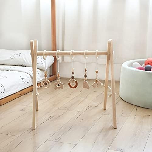 Nepixok Baby Play Gym Wooden Baby Gym with 5 Gym Toys Foldable Play Gym Frame Activity Gym Center wi | Amazon (US)