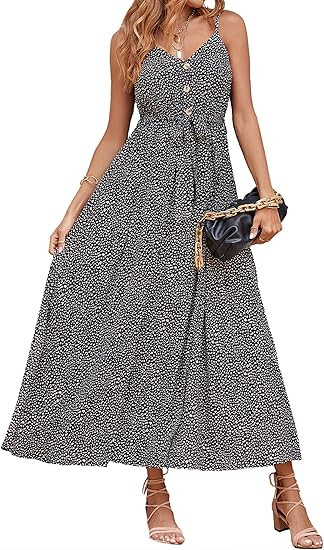 KIRUNDO Women's Summer Boho Spaghetti Straps V Neck Leopard Print Maxi Dress Sleeveless Belted Sl... | Amazon (US)