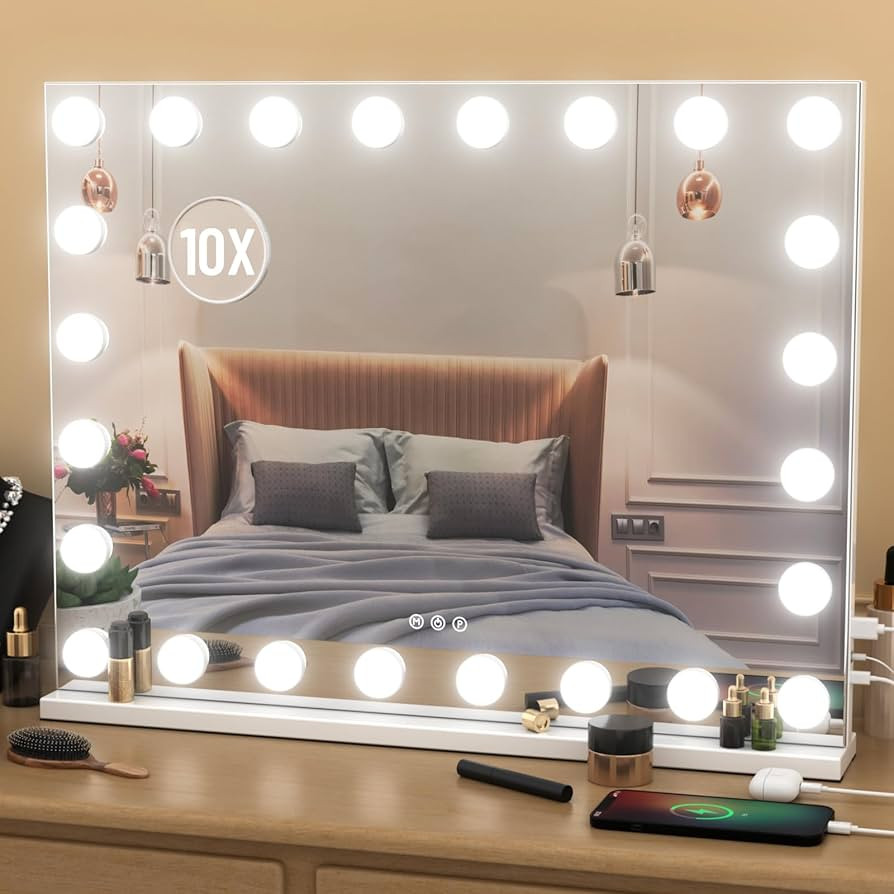 AJJSSA Vanity Mirror with Lights, 32"x 24" Large Hollywood Lighted Makeup Mirror with Detachable ... | Amazon (US)