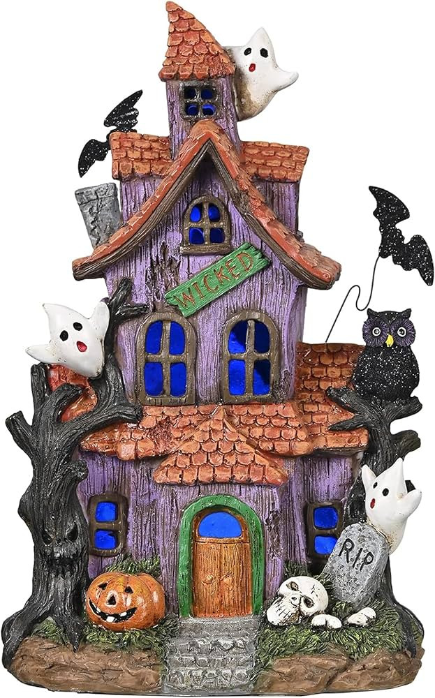 Valery Madelyn Halloween Decorations, Lighted Halloween Village Houses with LED Lights, Resin Spo... | Amazon (US)
