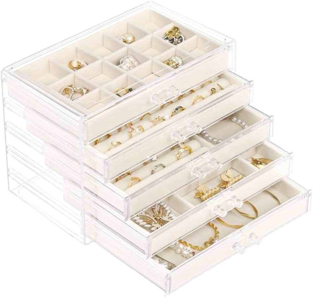 Jenseits Jewelry Organizer Box with 5 Drawers, 5-Layer Largre Capacity Clear Acrylic Jewelry Box ... | Amazon (US)