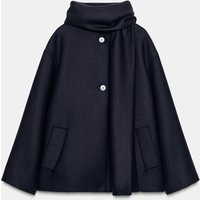 Zara - Wool Blend Short Coat With Scarf - Women - Navy Blue - Women | Zara US